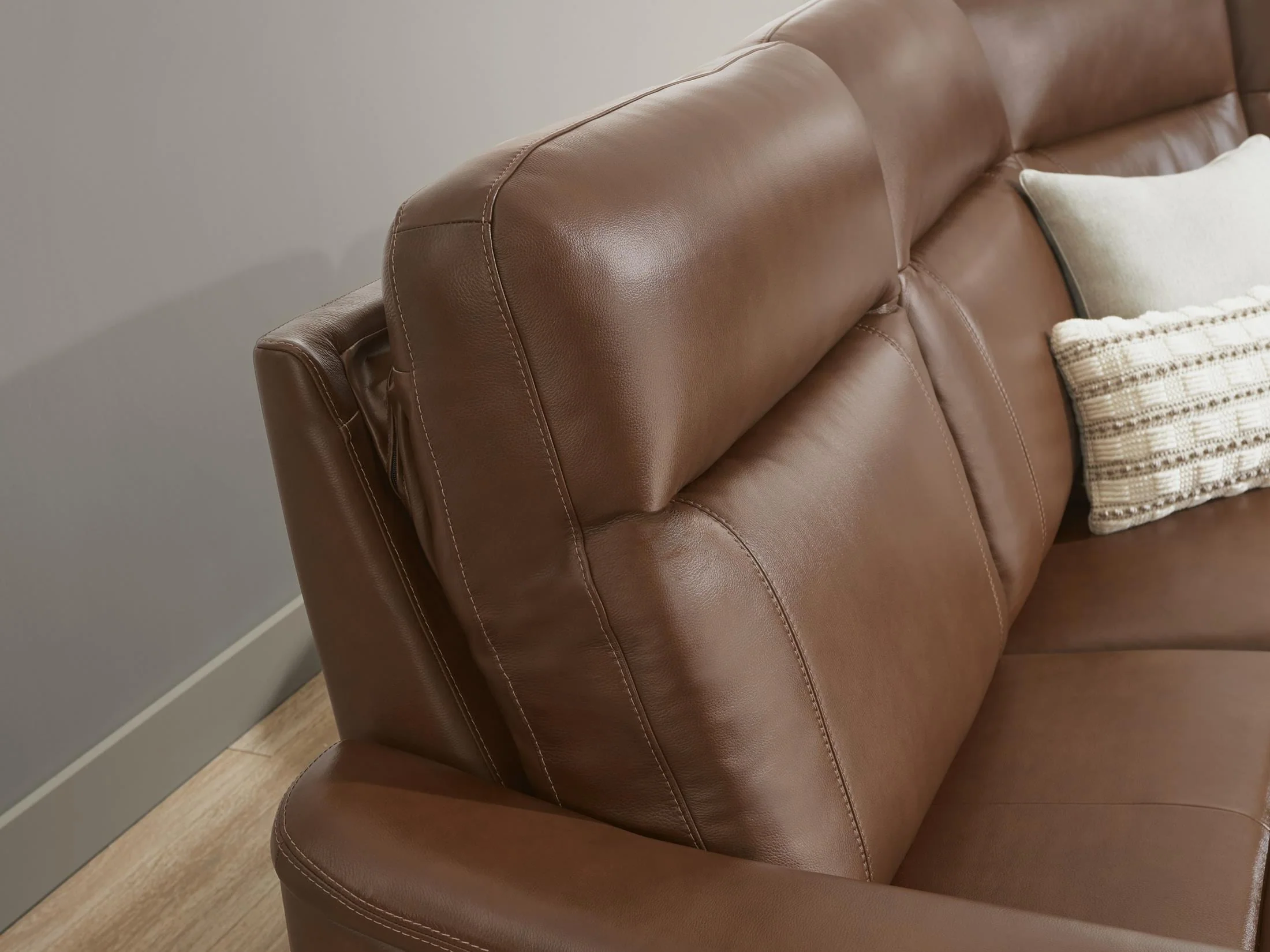 Newport 6-Piece Brown Leather Power Reclining Sectional with Chaise - Image 10