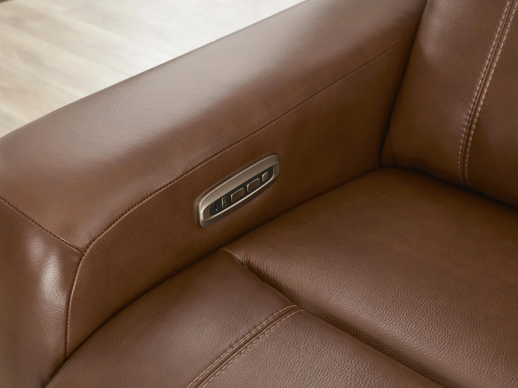 Newport 6-Piece Brown Leather Power Reclining Sectional with Chaise - Image 9
